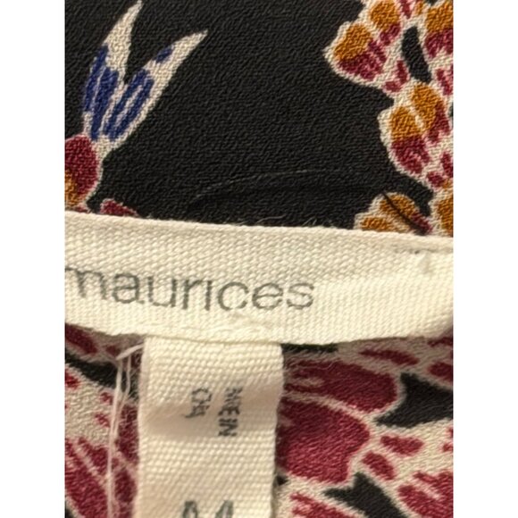 Maurices Womens Floral Blouse Sz Medium 3/4 Sleeve Black & Multicolor V-Neck - Picture 4 of 12
